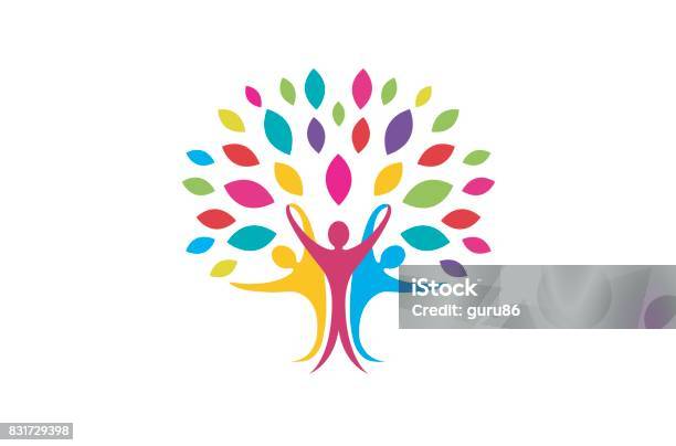 Creative Creative Colorful People Tree Symbol Design Stock Illustration - Download Image Now