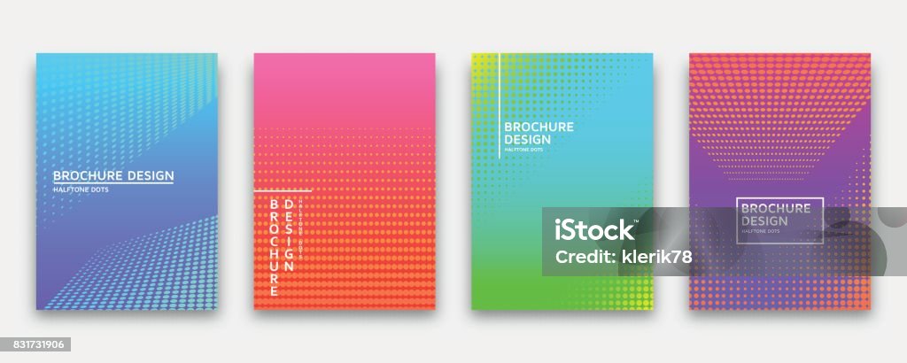 Brochure design with halftone dots and neon gradients Brochure design with halftone dots and neon gradients. Vector illustration. Rectangle stock vector