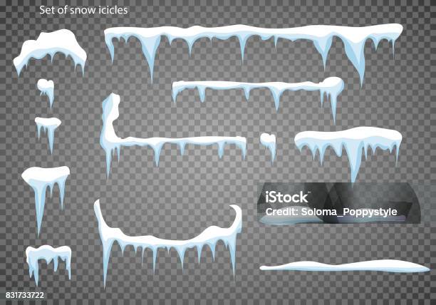 Set Of Snow Icicles Snow Cap Isolated Snowy Elements On Winter Background Stock Illustration - Download Image Now