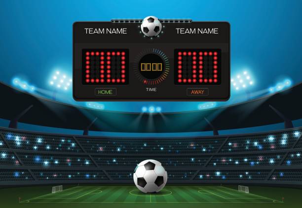 ilustrações de stock, clip art, desenhos animados e ícones de scoreboard and spotlight with stadium background - basketball hoop basketball net backgrounds