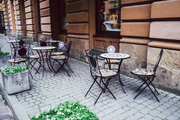 istock Empty chairs in outdoor cafe or restaurant 831747790