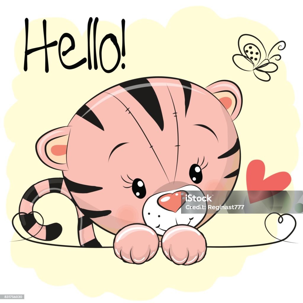 Cute Drawing Tiger Cute Drawing Tiger on a yellow background Baby - Human Age stock vector