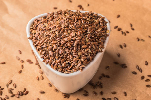 istock Flax seeds linseed in white bowl 831756546