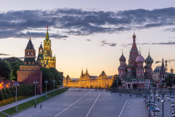istock Saint basil cathedral, moscow kremlin and red square in summer. Sky with clouds. Russia 831768322