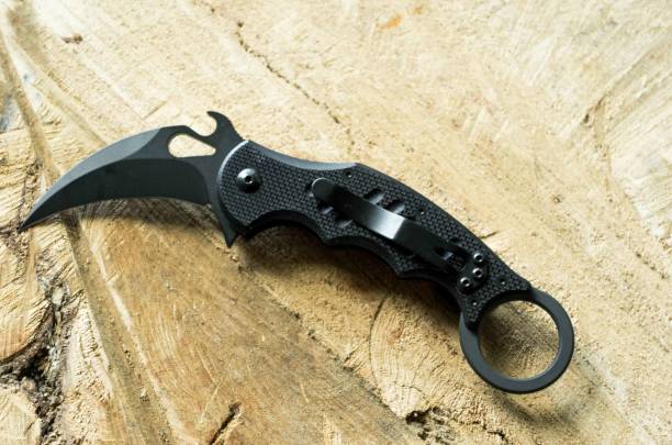 istock Black knife in the form of a predator's claws. 831783298