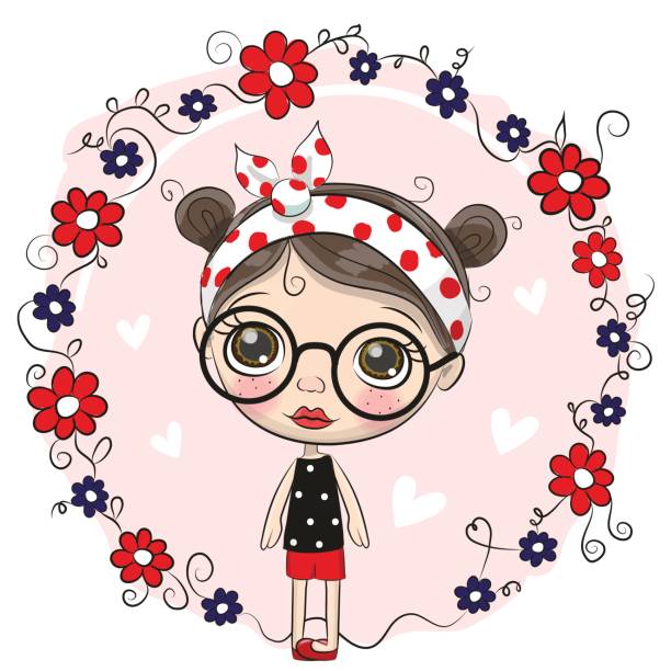 ilustrações de stock, clip art, desenhos animados e ícones de cute cartoon girl and flowers - butterfly single flower vector illustration and painting