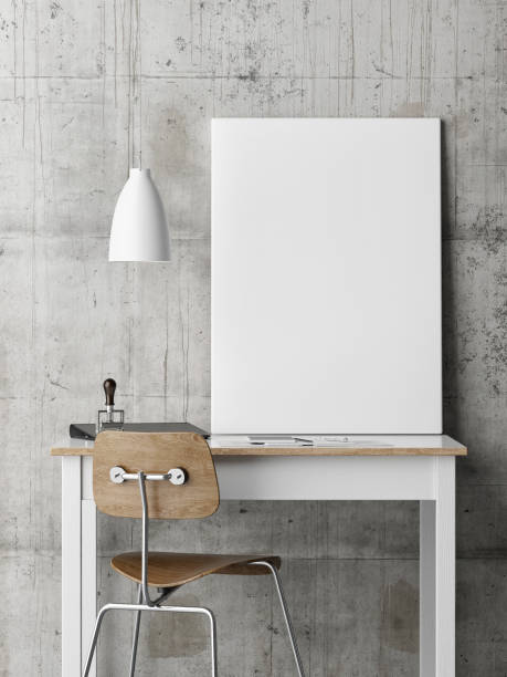 istock Workplace office, mock up poster above desk 831794862