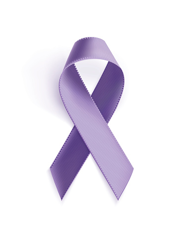 Awareness purple ribbon. Realistic purple ribbon, epilepsy awareness symbol, isolated on white background. Vector illustration