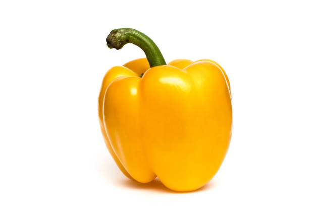 One whole Yellow Pepper up close on white background.