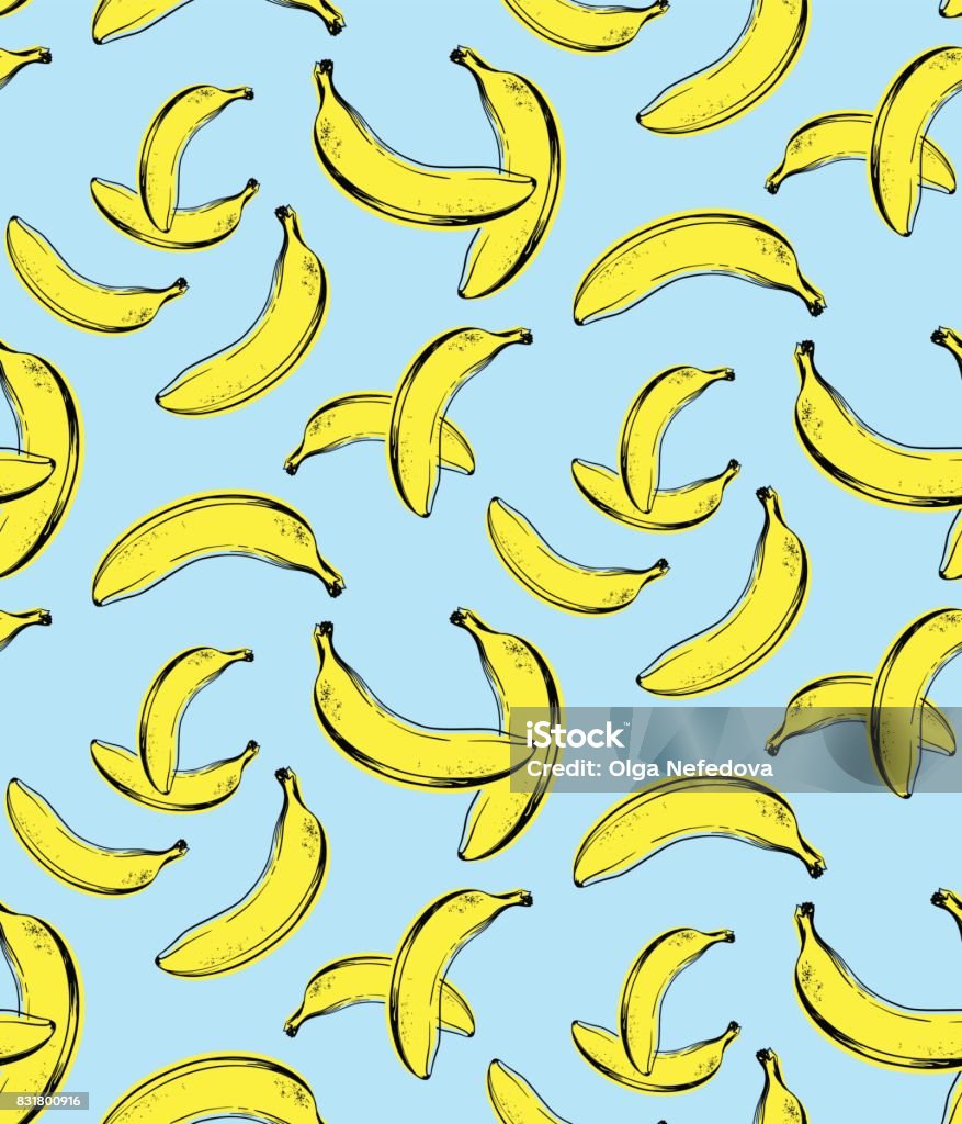 Seamless pattern with banana Seamless pattern with hand drawn banana. Tropical summer fruit engraved style illustration.  Seamless pattern with hand drawn banana. Tropical summer fruit engraved style illustration.  Perfect for invitations, greeting cards, posters. Banana stock vector