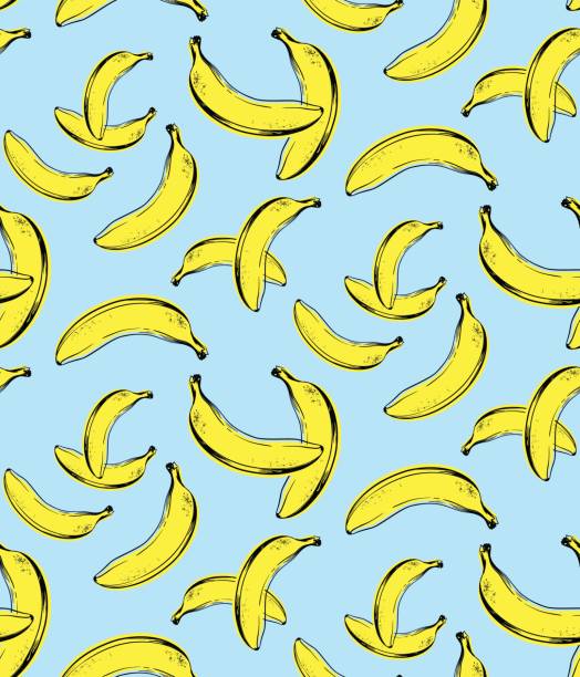 Seamless pattern with banana Seamless pattern with hand drawn banana. Tropical summer fruit engraved style illustration.  Seamless pattern with hand drawn banana. Tropical summer fruit engraved style illustration.  Perfect for invitations, greeting cards, posters. banana patterns stock illustrations