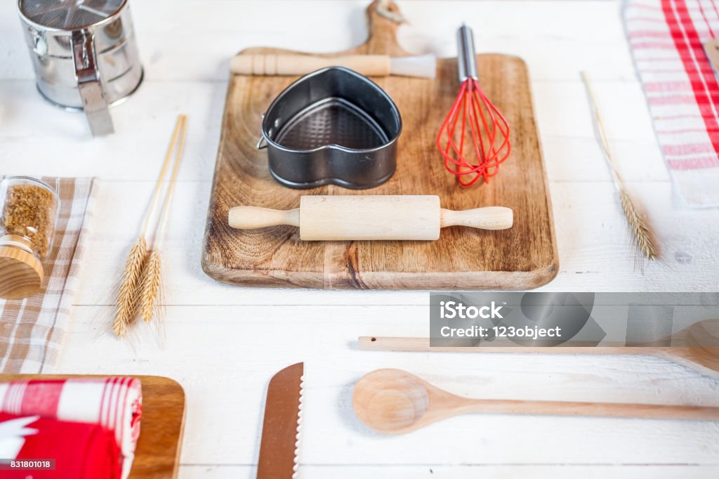 Rustic Baking Tools Bakery Utensils Kitchen Tools For Baking On A Rustic Wooden Table Stock ...