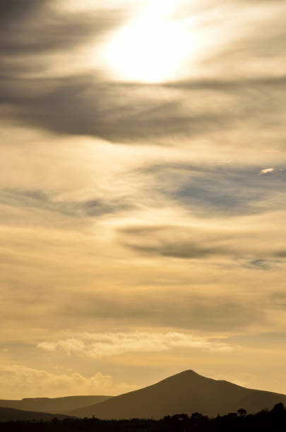 Silhouette of Wicklow mountains,Ireland. stock photo