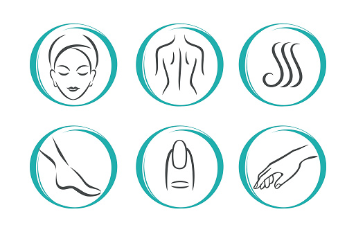 Spa Massage Therapy Skin Care & Cosmetics Services Icons. Vector Illustration. beauty salon