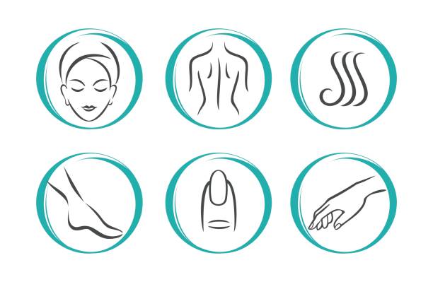 SPA icons Spa Massage Therapy Skin Care & Cosmetics Services Icons. Vector Illustration. beauty salon facial mask woman stock illustrations