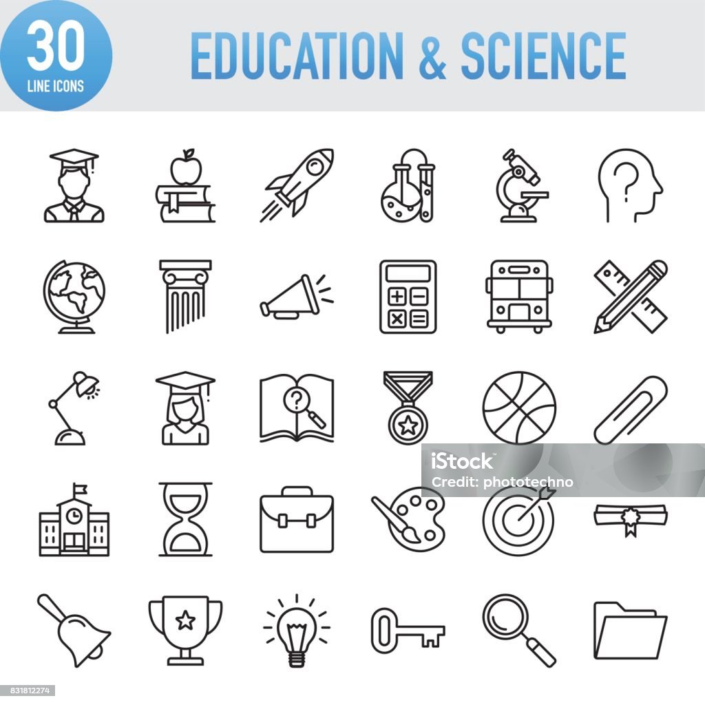 Modern Universal Line Education And Science Icons Icon Set stock vector