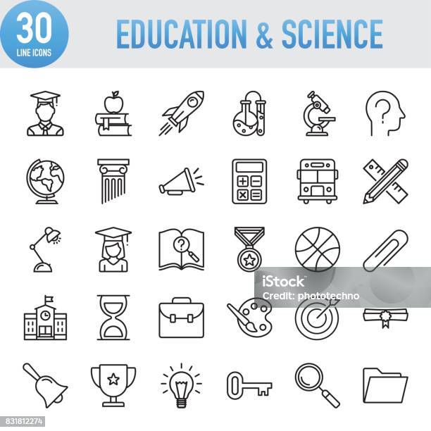Modern Universal Line Education And Science Icons Stock Illustration - Download Image Now - Icon Set, Business Strategy, Business