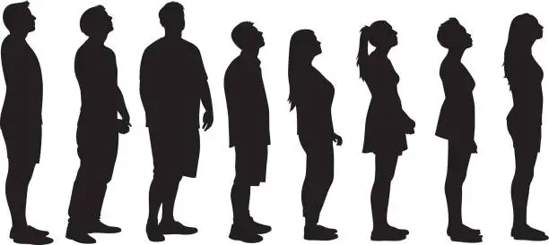 Vector illustration of People Looking Up Silhouettes