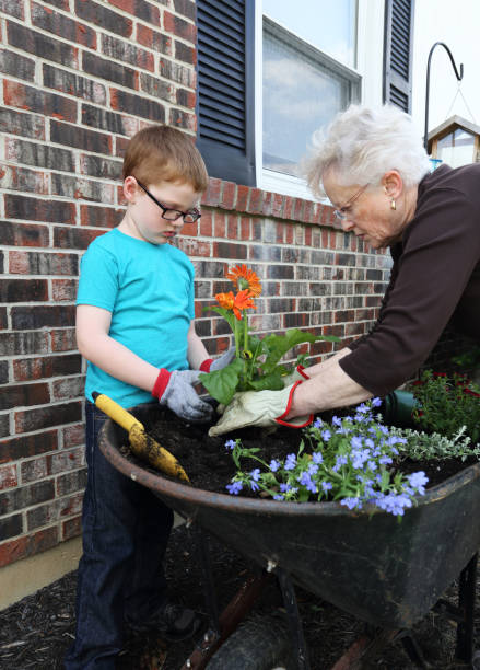 Grandma and Grandson Working Together