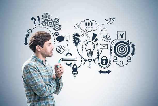 istock Guy with a marker, business scheme 831822584