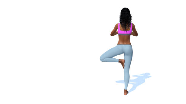 istock African woman in tree pose yoga back view on white background 831826152