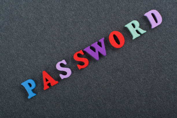 istock PASSWORD word on black board background composed from colorful abc alphabet block wooden letters, copy space for ad text. Learning english concept 831832984