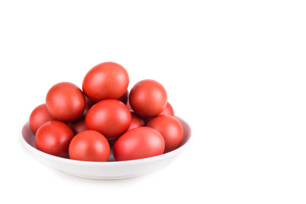 Red color eggs on bowl for religious festive like Easter and birthdays among Chinese Asians
