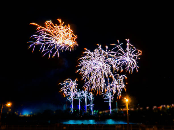 istock Colorful fireworks with multiple bursts against dark sky 831837084