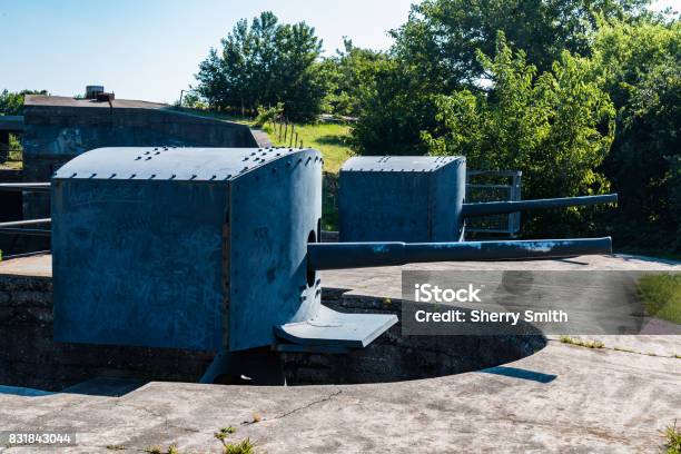 Two Endicottera Rapidfire Guns At Fort Monroe Stock Photo - Download Image Now - Ancient, Antique, Artillery