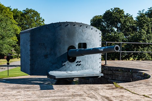 Frontal view of an Endicott-era, 3-inch, rapid-fire gun at Battery Irwin at Fort Monroe in Hampton, Virginia.  Battery Irwin became obsolete when technology became more advanced.