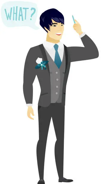 Vector illustration of Groom with question what in speech bubble