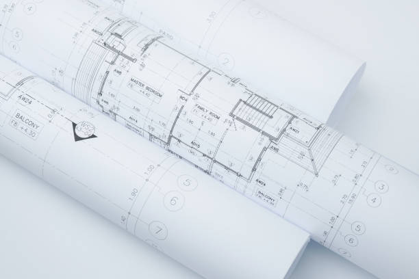 istock architectural drawing paper rolls of a dwelling for construction 831871814