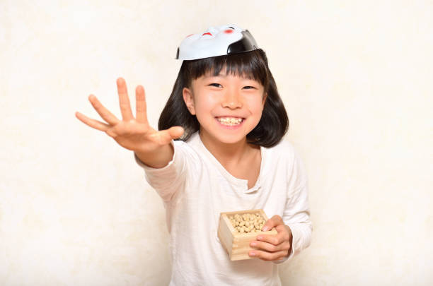 Girl enjoying Setsubun