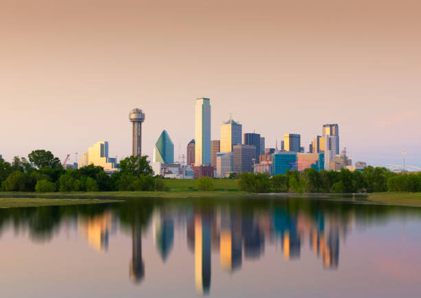 Reflection of Downtown Dallas City, Texas, USA stock photo