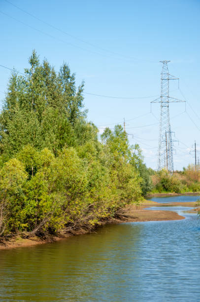 istock Power poles. Pole with wires. Steel structures supporting wires 831880926