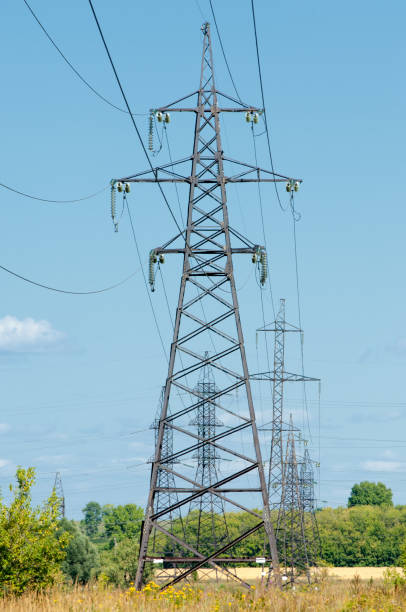 istock Power poles. Pole with wires. Steel structures supporting wires 831880960