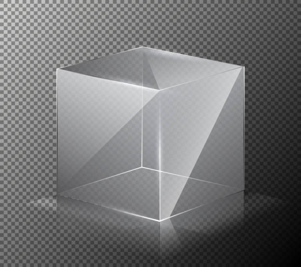 ilustraciones, imágenes clip art, dibujos animados e iconos de stock de ilustración de vector de un cubo de cristal realista, transparente, aislado sobre un fondo gris. - translucent