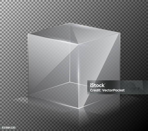 Illustration Vectorielle Dun Cube De Verre Réaliste Transparent Isolé Sur Un Fond Gris Vecteurs libres de droits et plus d'images vectorielles de Boîte
