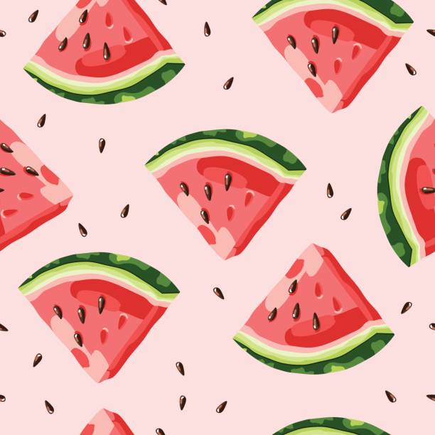 ilustraciones, imágenes clip art, dibujos animados e iconos de stock de vector patrón de sandía - watermelon