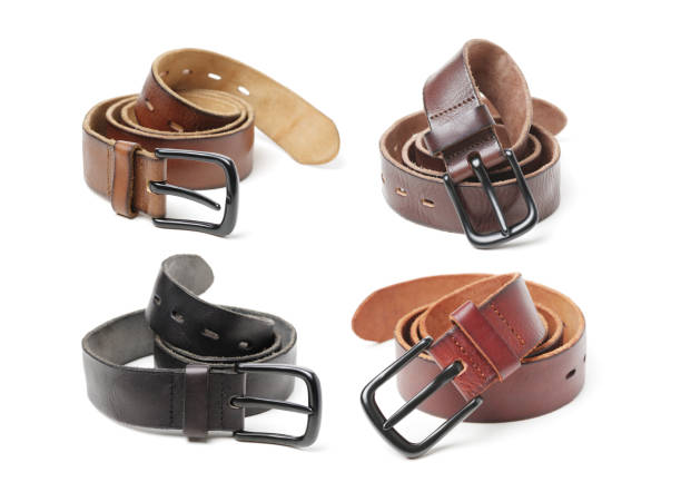 istock Men black and brown belt isolated on white background 831889190