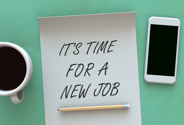 istock Its Time For A New Job, message on paper, smart phone and coffee on table, 3D rendering 831892776