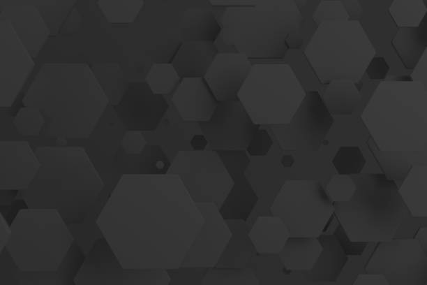 istock Black hexagons of random size on black background 831896296