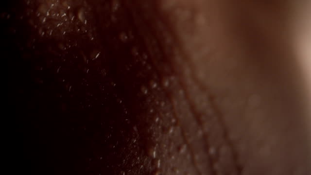 Texture of the skin close-up. Drops of water roll down the body