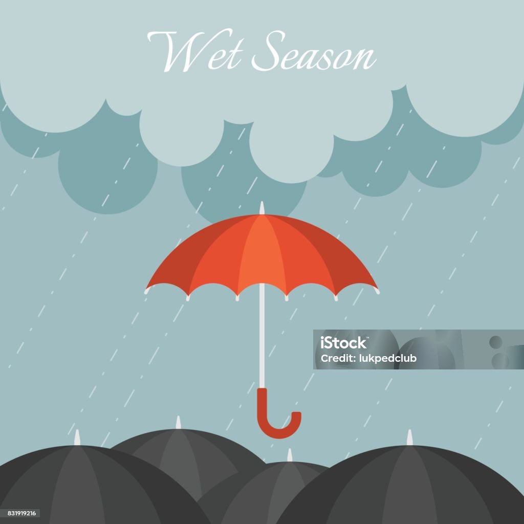 비오는 날 흐린 하늘 평평한 디자인 벡터와 검은 우산에에서 빨간 우산 다양에 대한 스톡 벡터 아트 및 기타 이미지 - 다양, 우산,  0명 - Istock