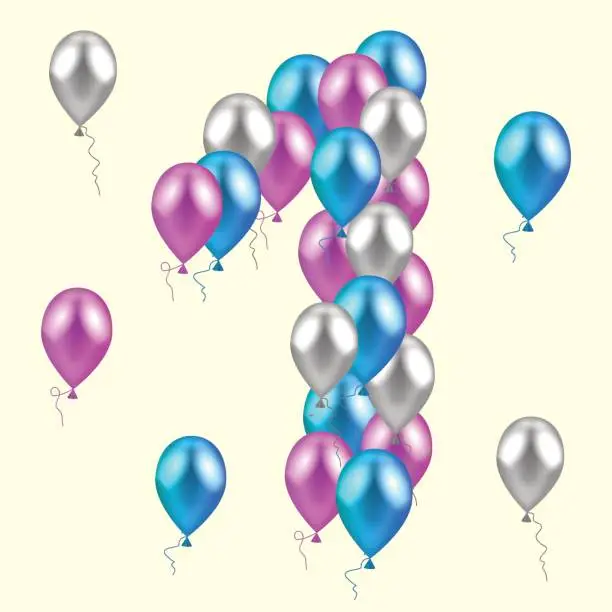 Vector illustration of vector illustration. realistic colored balloons on the first bir