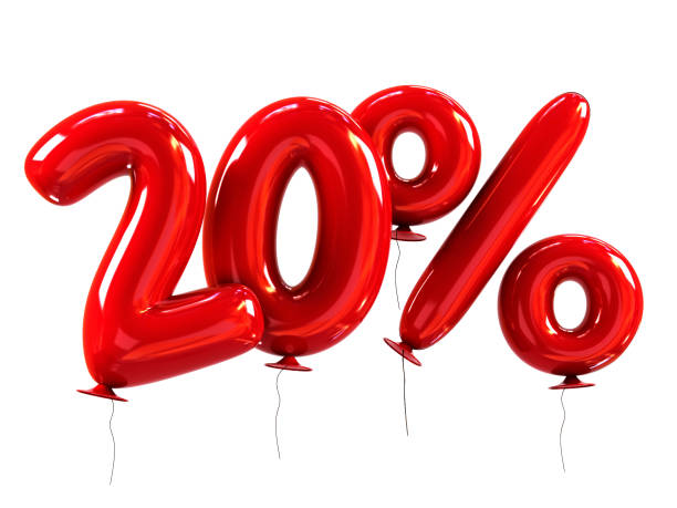 레드 헬륨 풍선의 20% 할인 - number 20 percentage sign sale savings 뉴스 사진 이미지