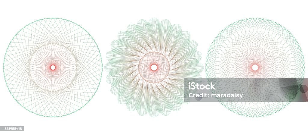 Guilloche pattern rosette. Vector illustration. Guilloche pattern rosette for certificate, diploma, voucher, banknote, money design, currency, check, ticket etc. Vector illustration. Abstract circular frame from thin lines. Paper Currency stock vector