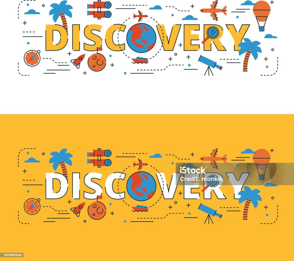 Discoveries Lettering Discovery Lettering Flat Line Design Stock Illustration - Download ...