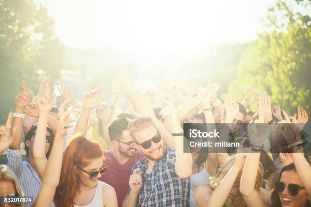 Crowd Of People At Music Festival Stock Photo - Download Image Now - Concert, Party - Social Event, Outdoors