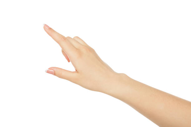 istock Woman's hand pointing on object with forefinger, crop, cutout 832025416